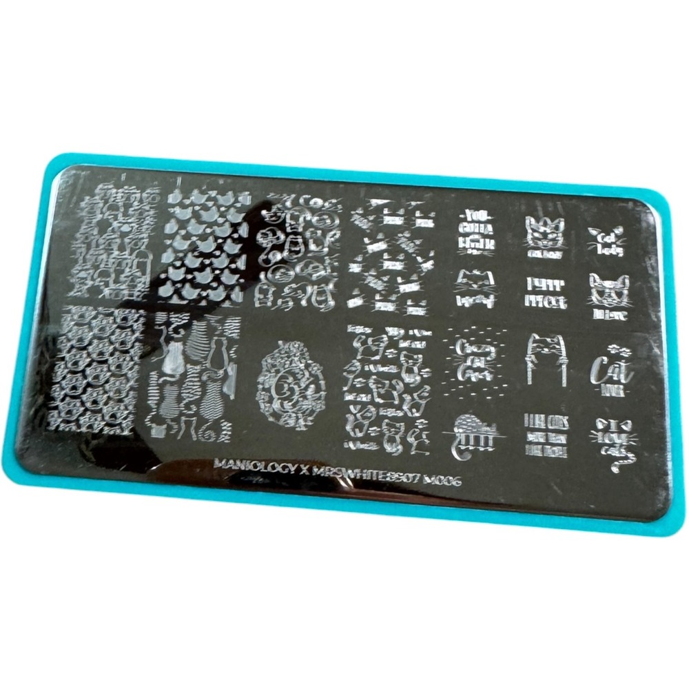 Maniology‎ Nail Stamping Plate M006 MrsWhite8907 Cat Theme Silver Excellent